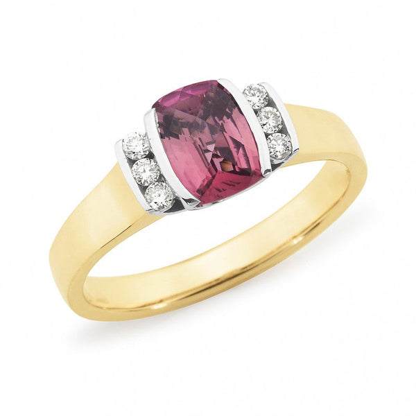 Pink Tourmaline & Diamond End Set Dress Ring in 9ct Yellow & White Gold