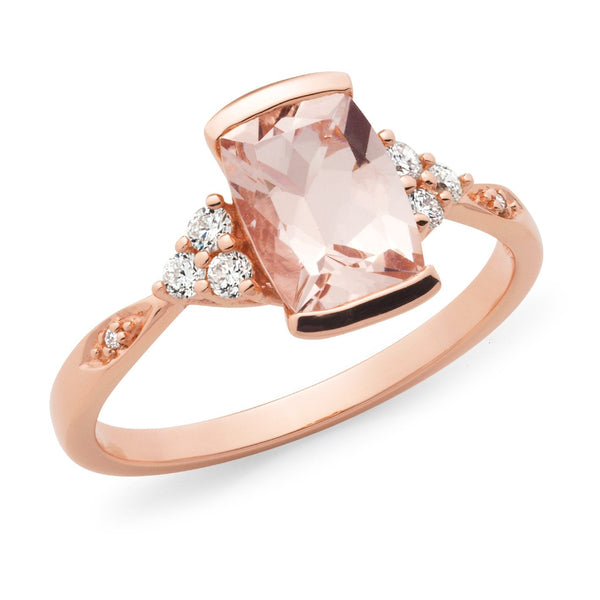 Morganite & Diamond End Set Dress Ring in 9ct Rose Gold