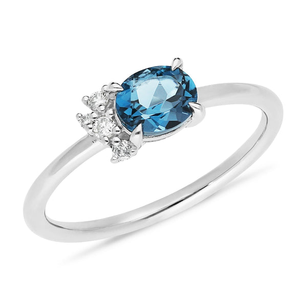 9ct White Gold Oval Cut London Blue Topaz & 0.05ct Diamond Ring