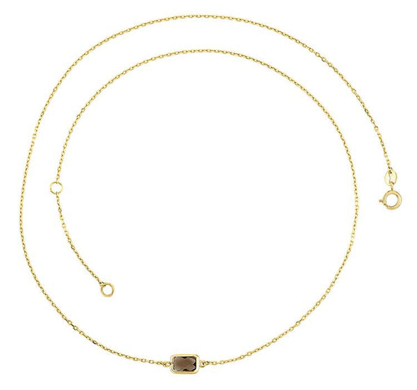 9ct Yellow Gold Faceted Smokey Quartz Necklace 45cm