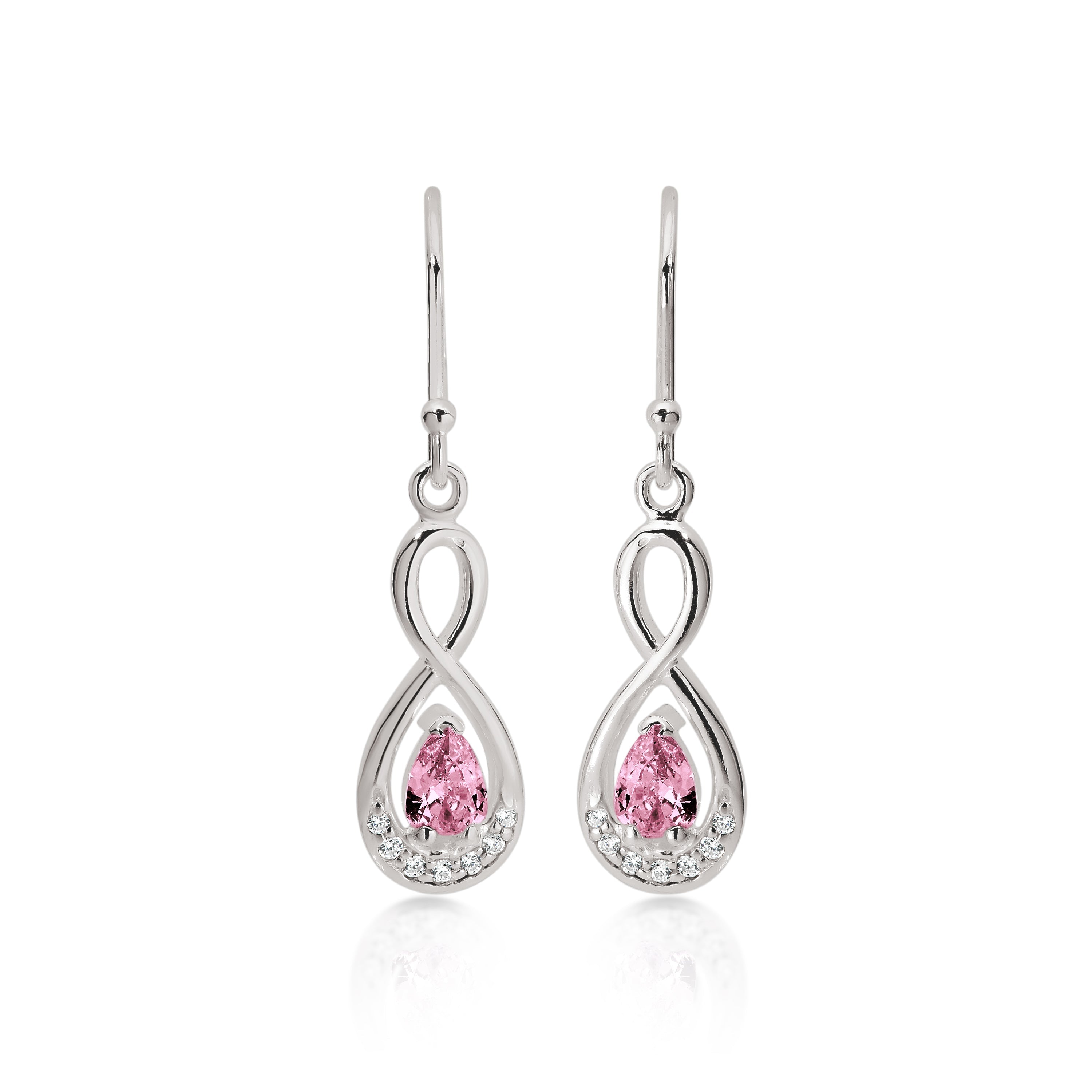 Silver pink cubic zirconia infinity drops