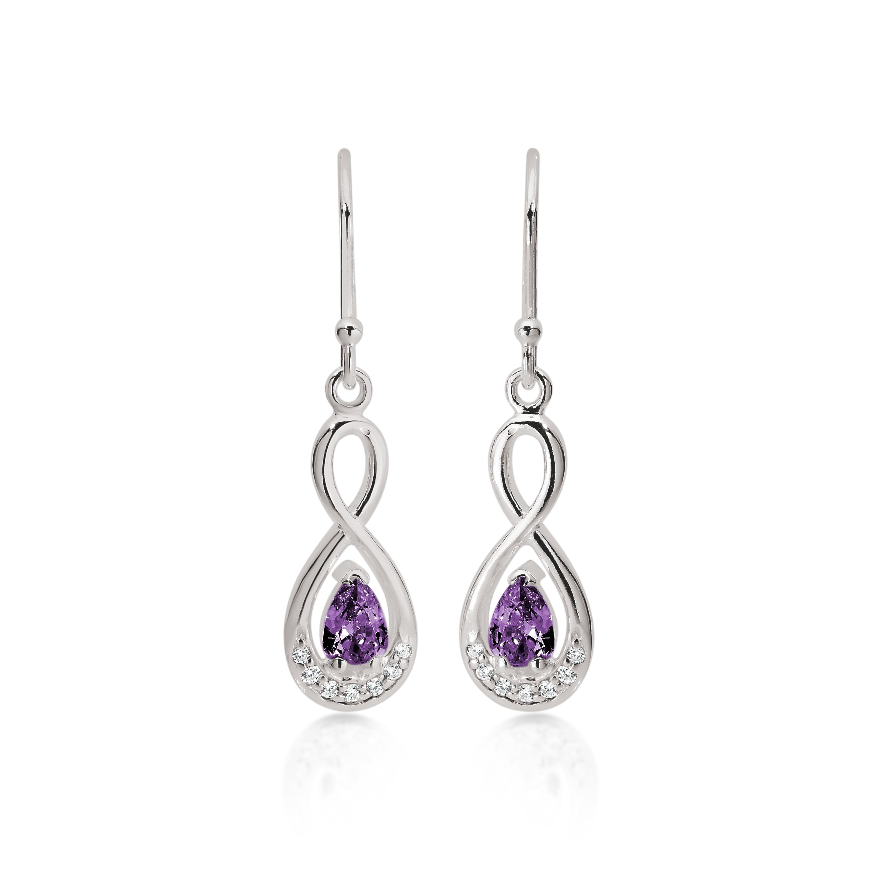 Silver purple CZ infinity drops