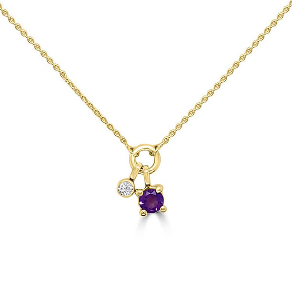 Diamond, Amethyst Necklace 40-45cm with 0.013ct Diamonds in 9ct Yellow Gold