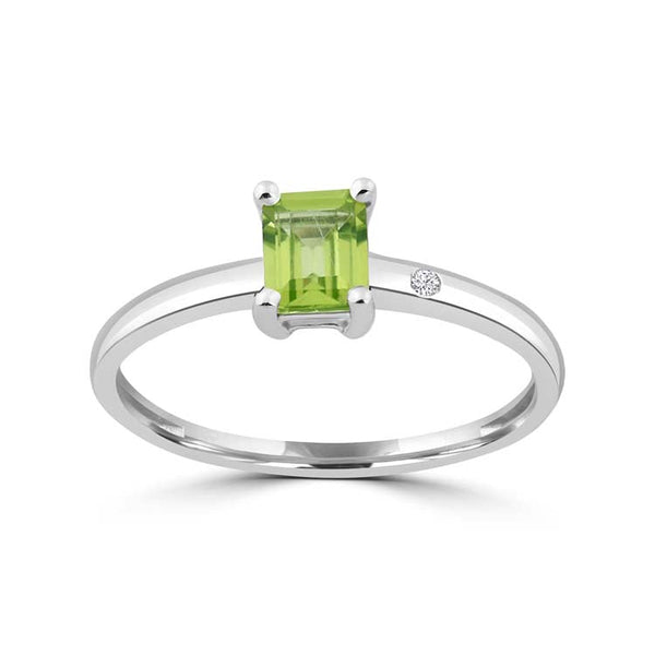 Diamond, Peridot Ring with 0.006ct Diamonds in 9ct White Gold