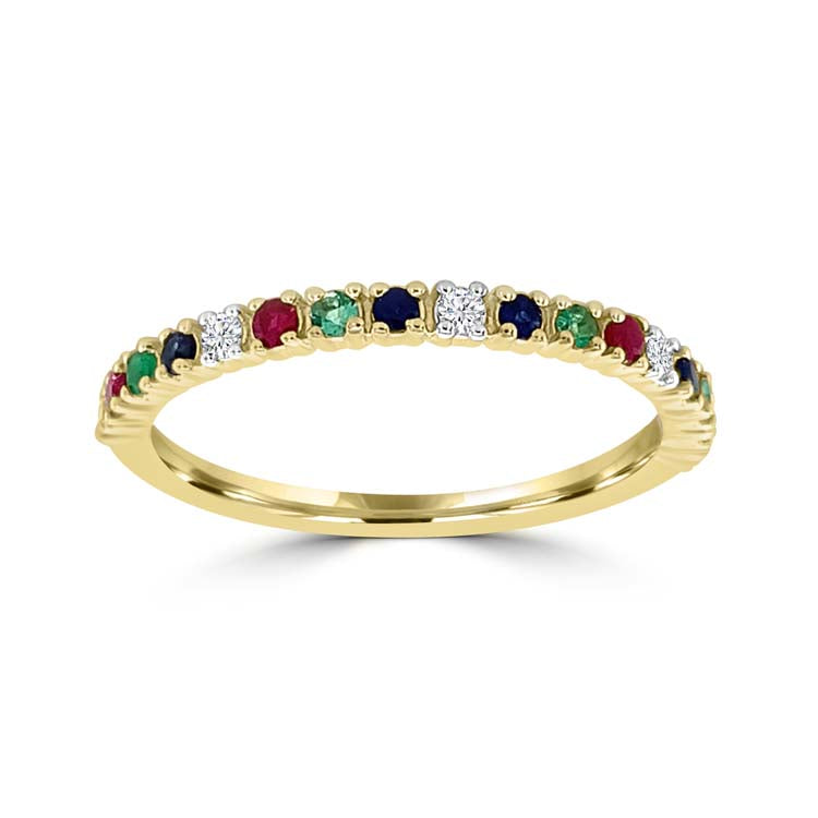 Diamond, Sapphire, Ruby, Emerald Ring with 0.063ct Diamonds in 9ct Yellow Gold