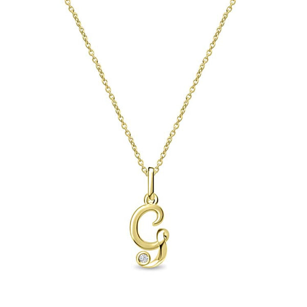 Diamond Initial 'G' Necklace 40-45cm with 0.018ct Diamonds in 9ct Yellow Gold