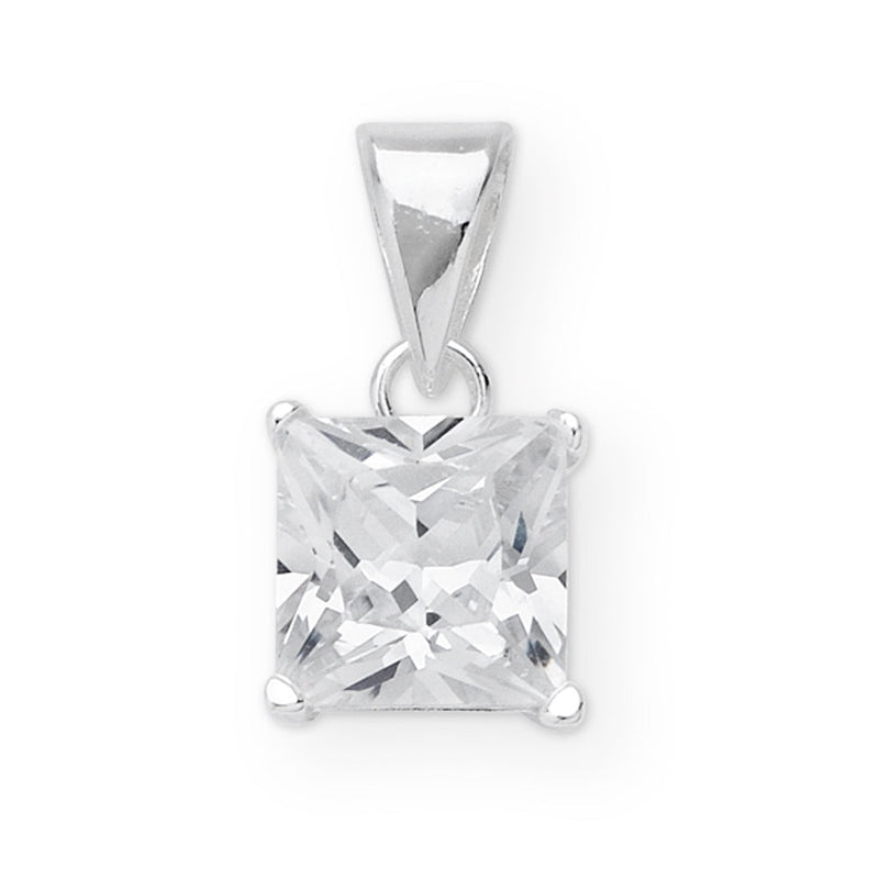 Sterling Silver Princess Cut Cubic Zirconia Set Pendant