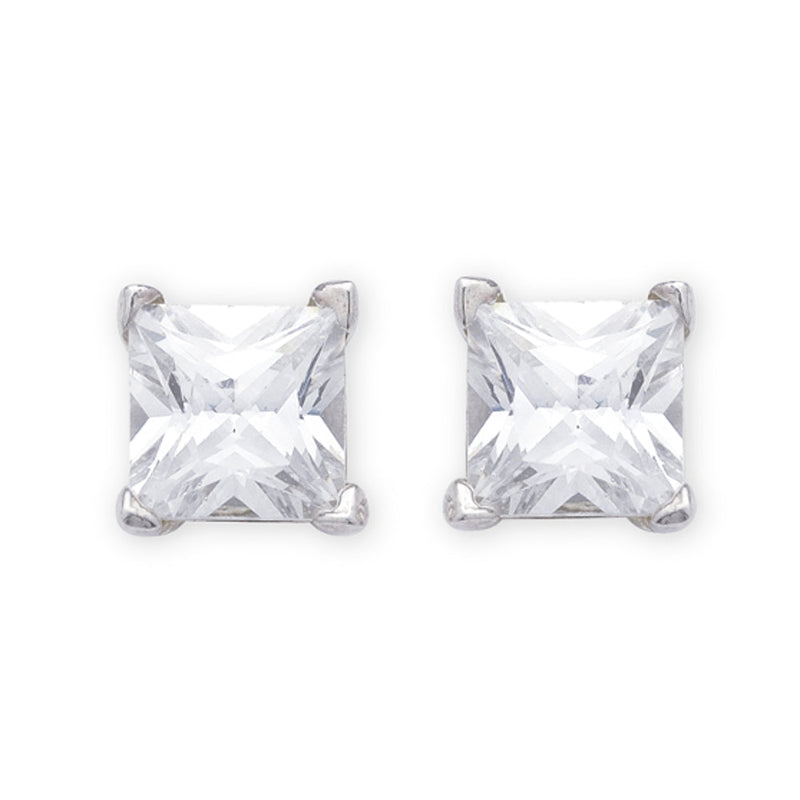 Sterling Silver Cubic Zirconia Princess Cut Studs