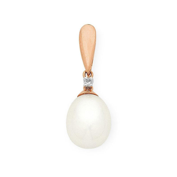 9Ct Rose Gold Pearl & Diamond Pendant