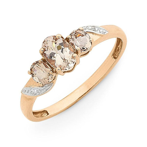 9Ct Rose Gold Morganite & Diamond Ring