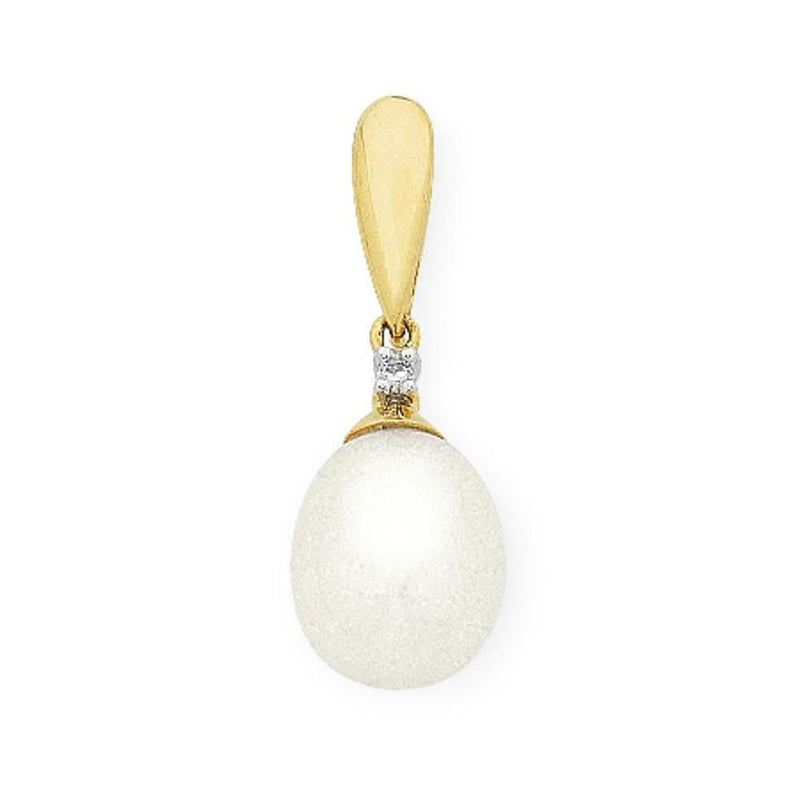 9Ct Gold Pearl & Diamond Pendant