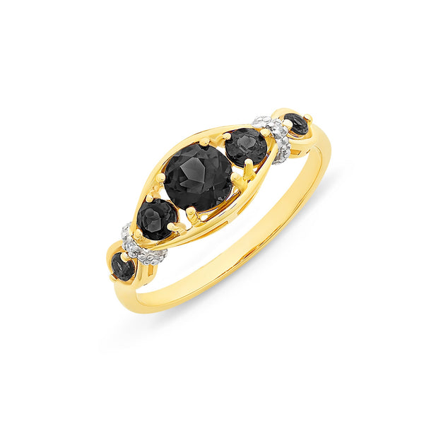 9Ct Gold Natural Sapphire & Diamond Ring