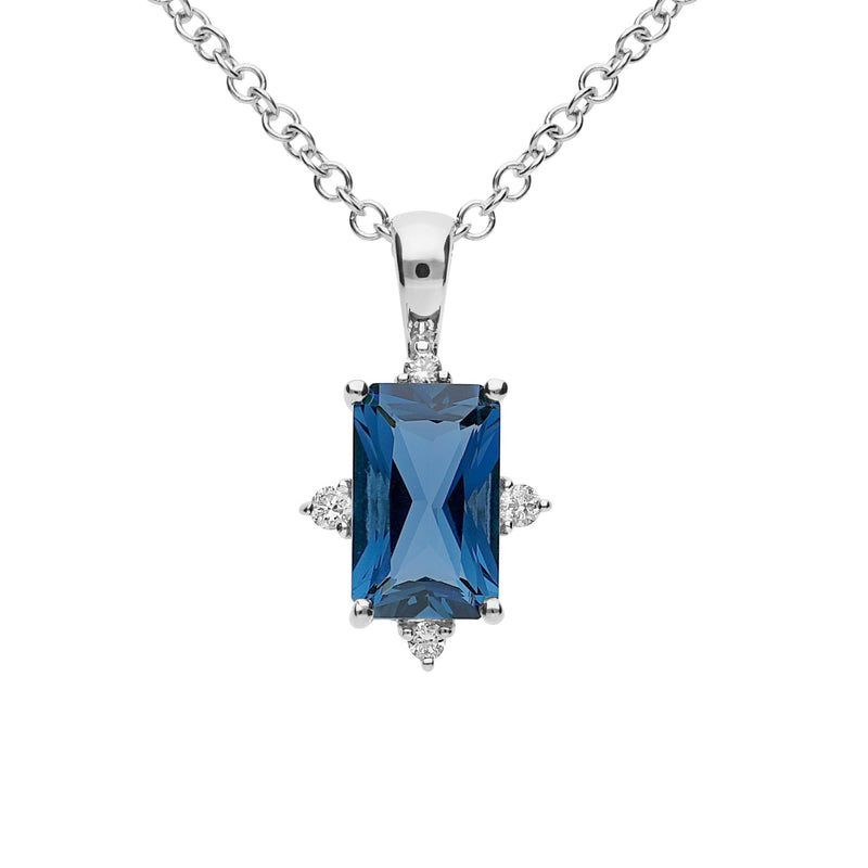 9ct white gold london blue topaz & diamond pendant