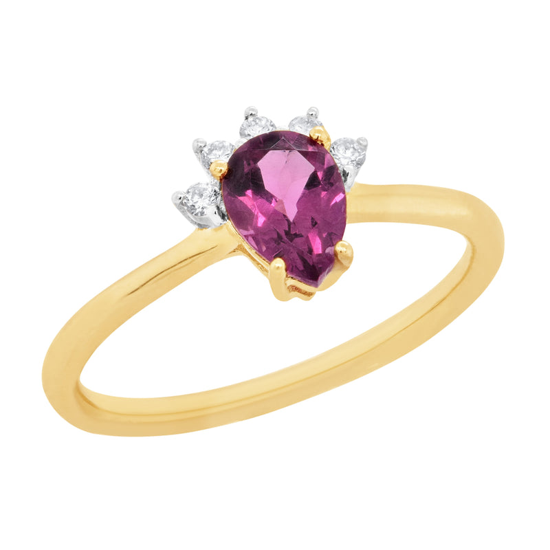 9ct yellow gold rhodolite garnet & diamond ring