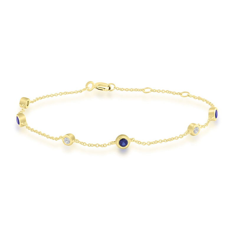 Diamond and Sapphire Bracelet with 0.10ct Diamonds in 9ct Yellow Gold