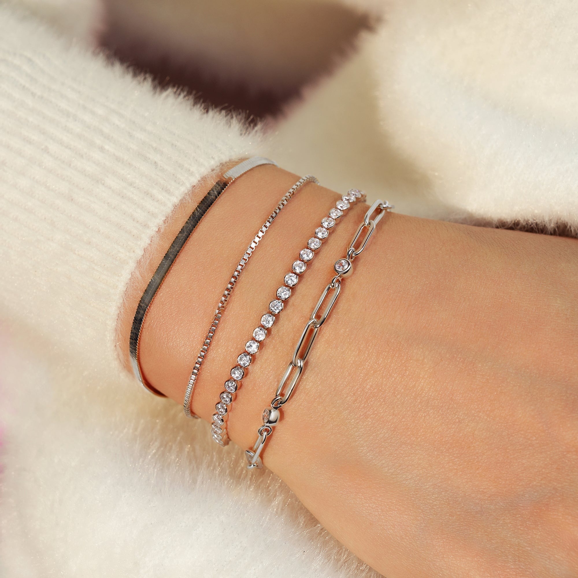 Ania Haie Silver Bezel Station Paper Clip Chain Bracelet
