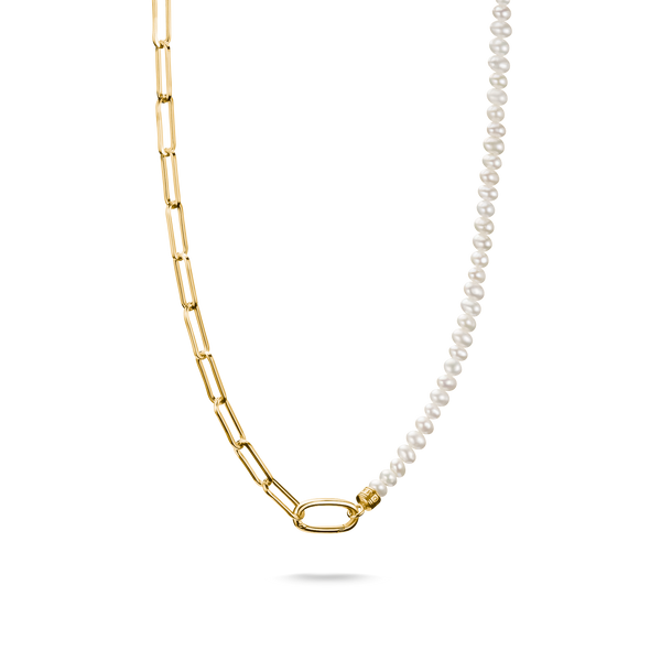 THOMAS SABO Connect Charm Necklace Paperclip with Pearls Gold