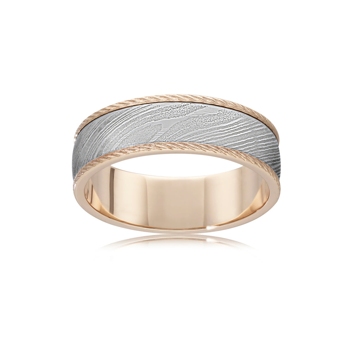 9ct Pink Gold and Damascus Steel Wedding Ring