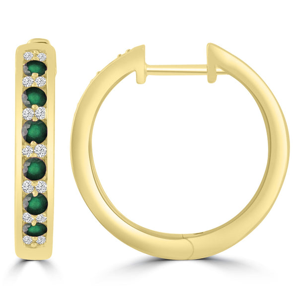 Diamond Emerald Earrings with 0.10ct Diamonds in 9ct Yellow Gold - E-16484EM-012-Y