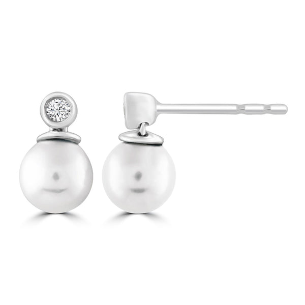 Diamond Pearl Earrings with 0.04ct Diamonds in 9ct White Gold - E-16543-004-W