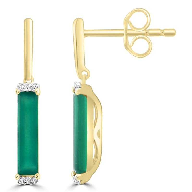 Diamond and Green Onyx Drop Earrings with 0.05ct Diamonds in 9ct Yellow Gold