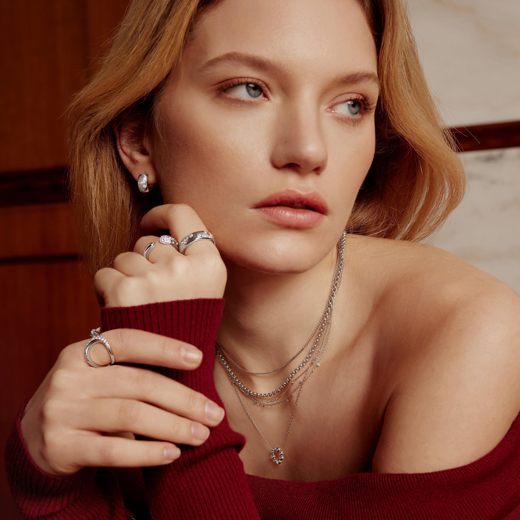 Silver Celestial Chunky Huggie Hoop Earrings