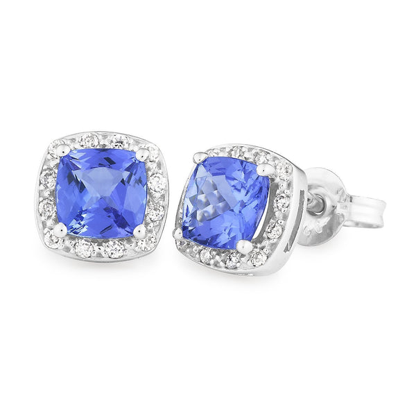 Tanzanite & Diamond Claw-Bead Set Stud Earrings in 9ct White Gold