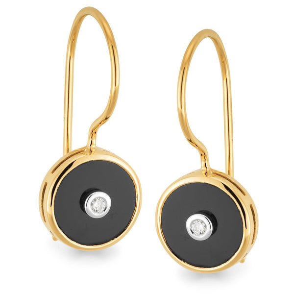 Onyx & Diamond Earrings in 9ct Yellow & White Gold