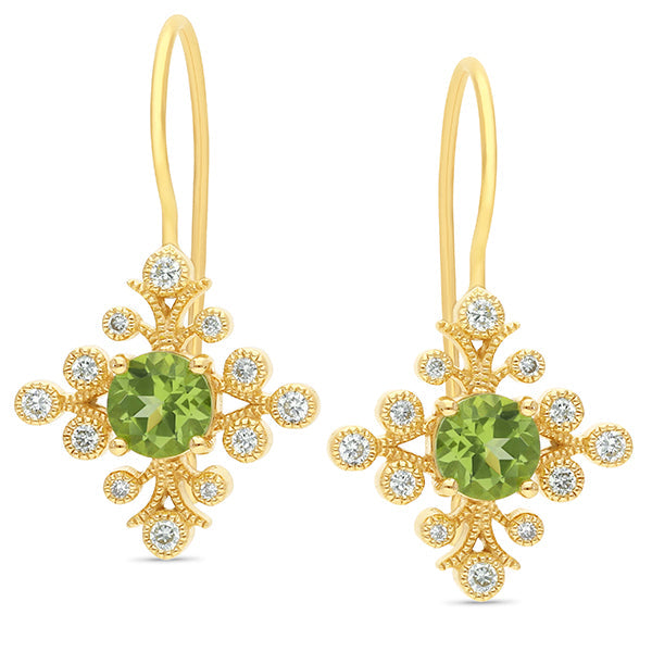 9ct Yellow Gold Peridot & Diamond Earrings