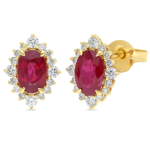 9ct Yellow Gold Ruby & Diamond Earrings