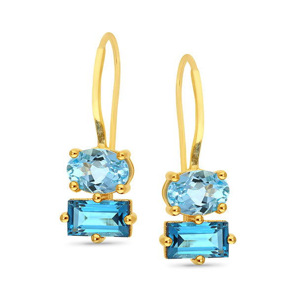 9ct Yellow Gold Blue Topaz & London Blue Topaz Earrings