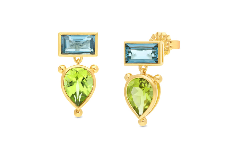 9ct Yellow Gold Peridot & London Blue Topaz Earrings