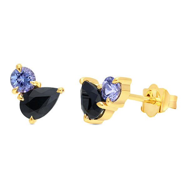 9ct Yellow Gold Sapphire & Tanzanite Earrings