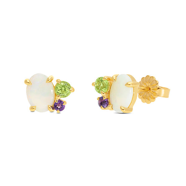 9ct Yellow Gold Opal Stud Earrings