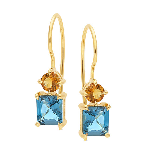 9ct Yellow Gold London Blue Topaz & Citrine Earrings