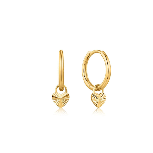 Ania Haie 14ct Gold Heart Padlock Huggie Hoop Earrings