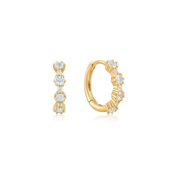 Ania Haie 14ct Gold White Sapphire and Blue Topaz Huggie Hoop Earrings