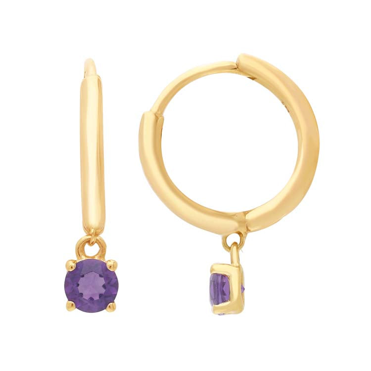 Purple Amethyst Huggie Earrings 9ct Yellow Gold