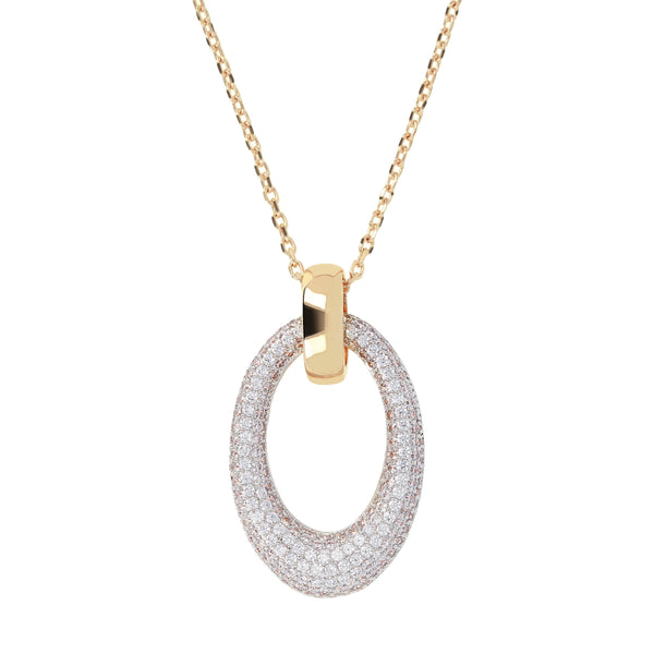 Bronzallure Altissima Golden Oval Pave Pendant Necklace