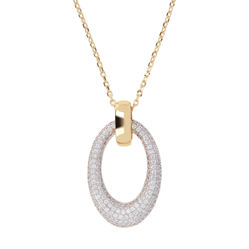 Bronzallure Altissima Golden Oval Pave Pendant Necklace