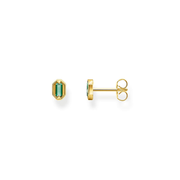 THOMAS SABO Gold Small Ear Studs with Green Stones
