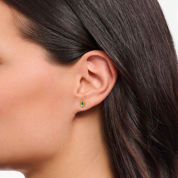 THOMAS SABO Gold Small Ear Studs with Green Stones