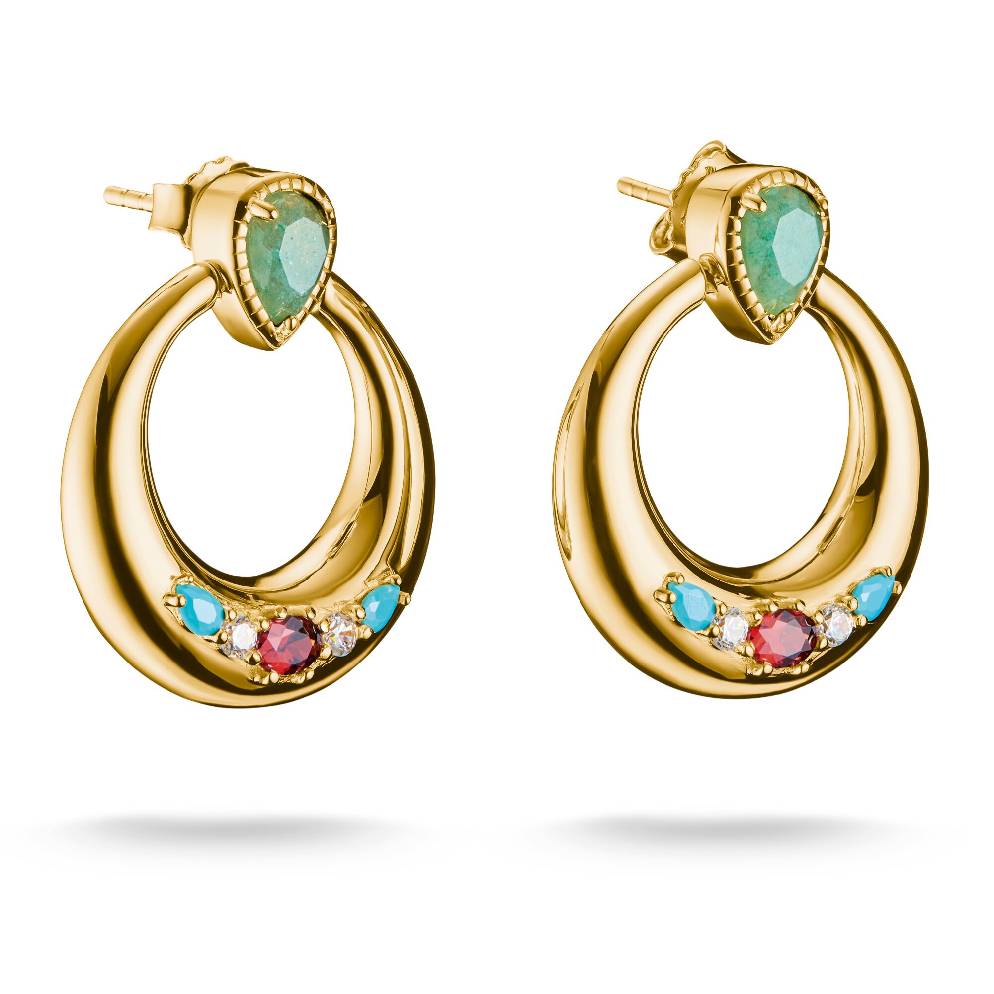 THOMAS SABO Half-Hoop Earrings with Green, White & Red Stones
