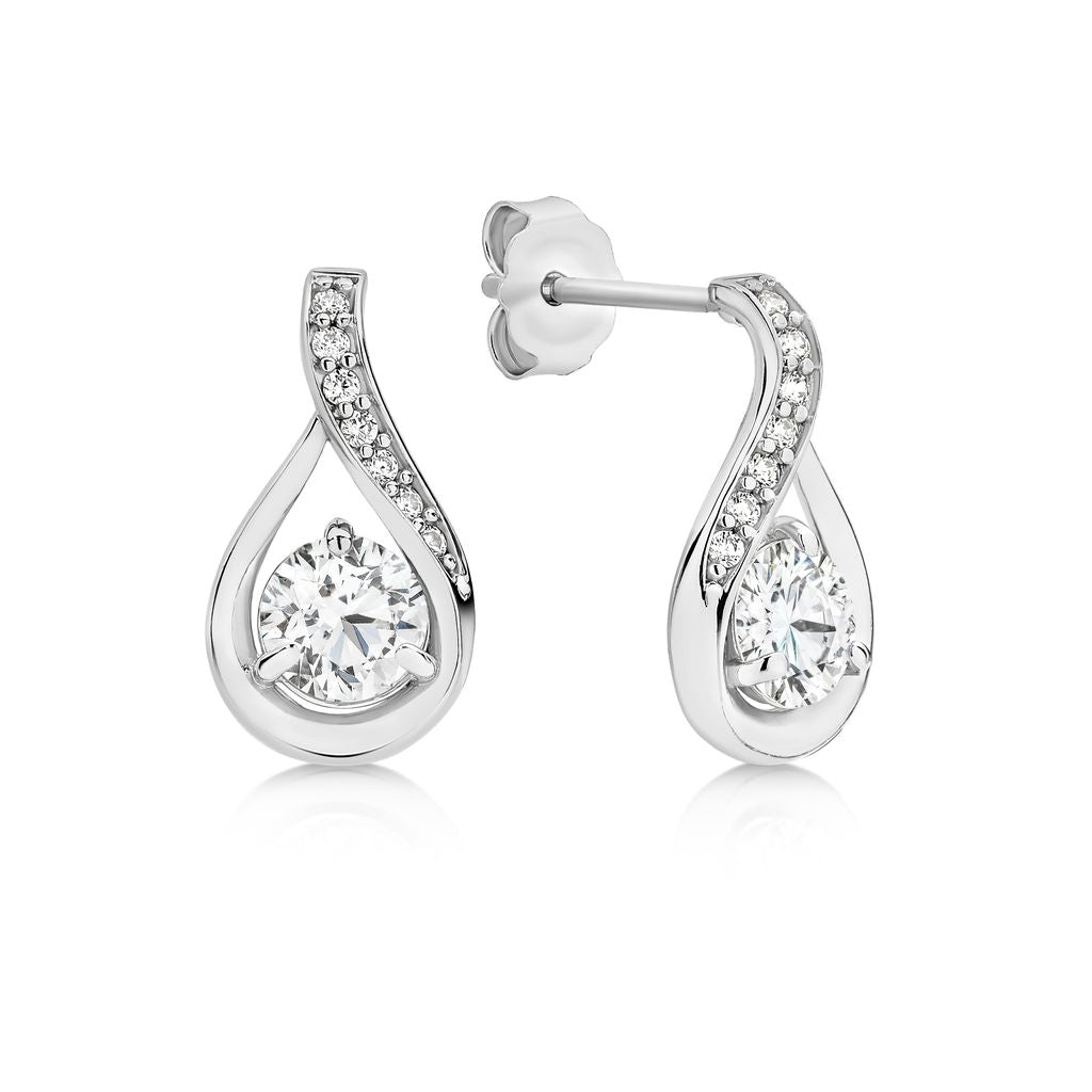 9ct white gold pear shape CZ studs