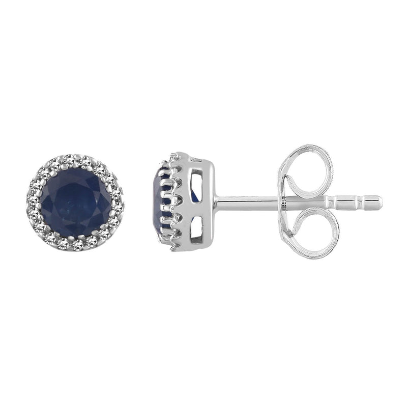 9ct White Gold 0.05ct Diamond Sapphire Earrings