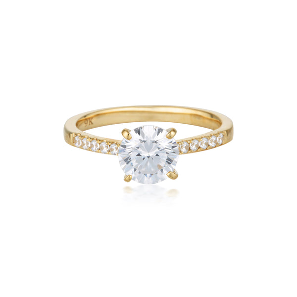 Georgini Round Brilliant Cut in 1.25ct Moissanite Engagement Ring in 9ct Yellow Gold