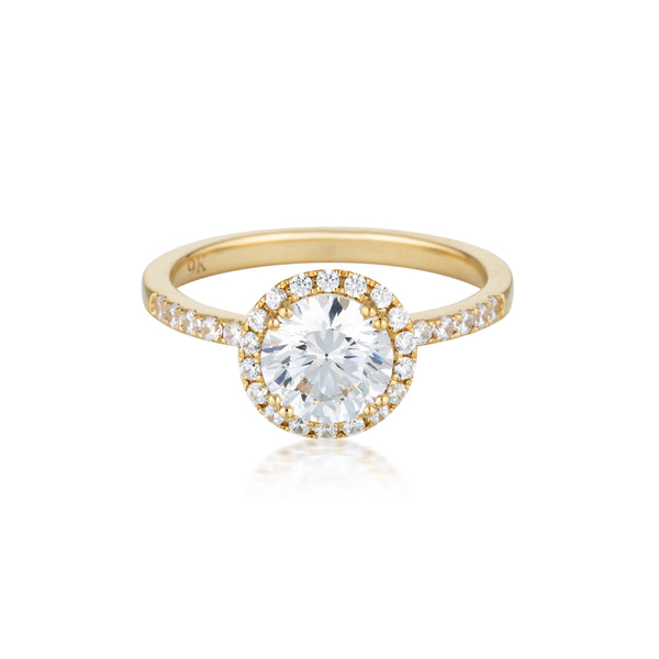 Georgini Round Brilliant Cut 1.25ct Moissanite Halo Engagement Ring in 9ct Yellow Gold