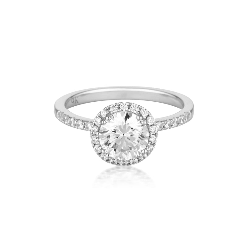 Georgini Round Brilliant Cut 1.25ct Halo Moissanite Engagement Ring in 9ct White Gold