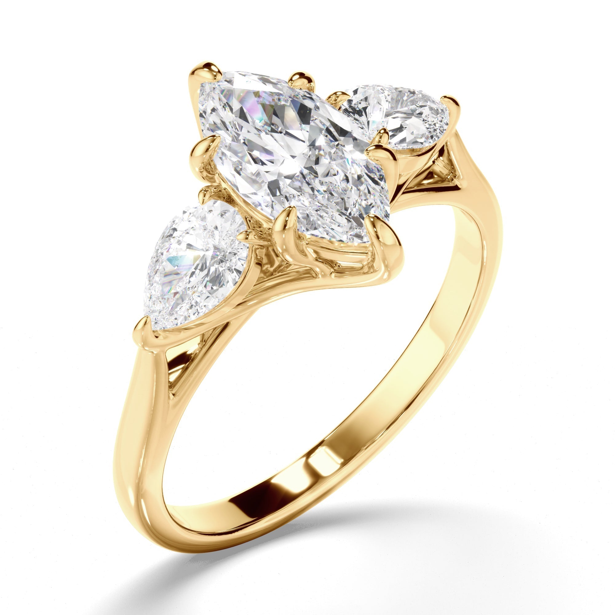 Marquise Cut Diamond Trilogy Engagement Ring with Pear Sides