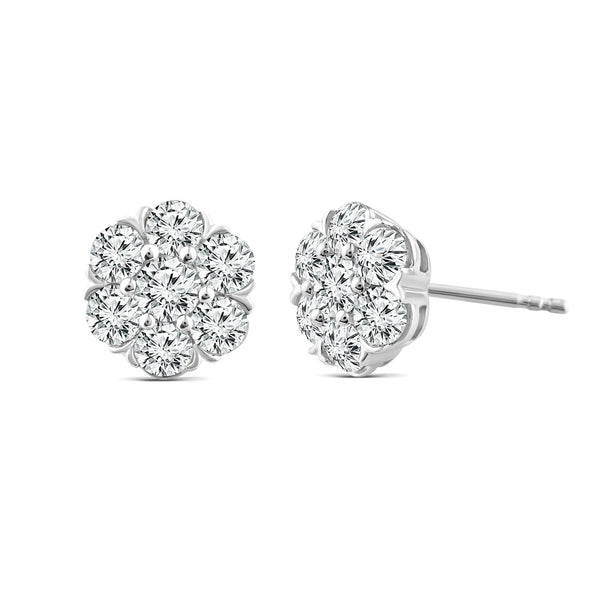 2.00ct Lab Grown Diamond Cluster Stud Earrings in 18ct White Gold